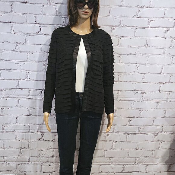 ADRIANNA PAPELL - Black tiered ruffle open blazer - Picture 4 of 11